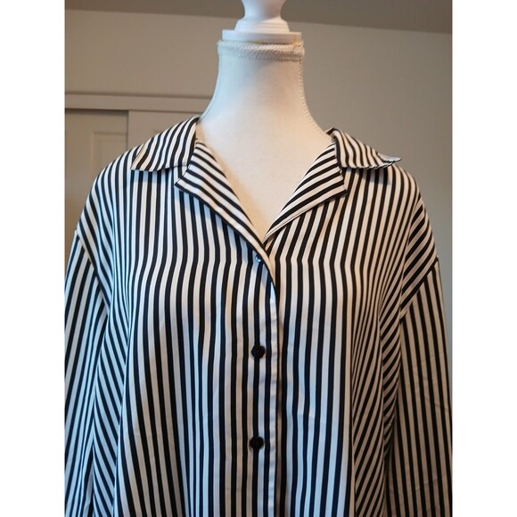 Notations Black White Striped Blouse XL Button Front Long-Sleeve Career Office - Picture 6 of 14